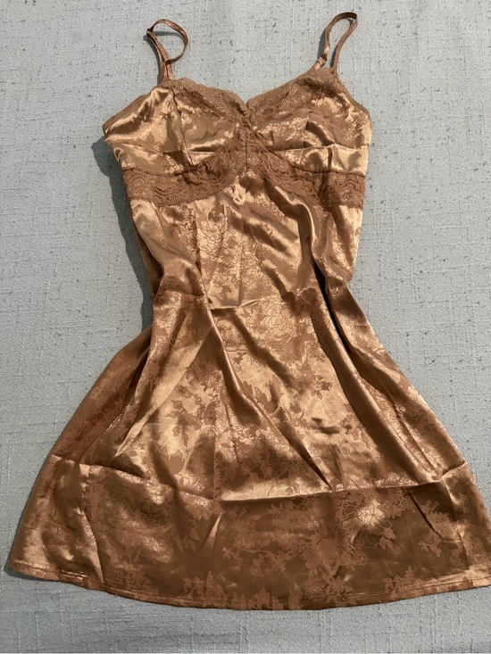SHEIN Dresses & Skirts - SHEIN Bronze Satin Lace Slip Mini Dress